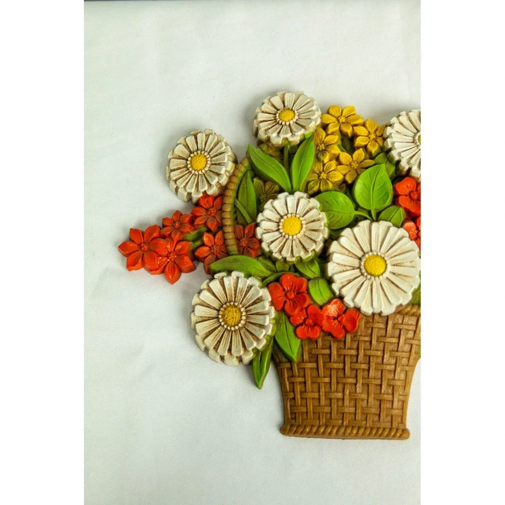 Vintage 1975 Syroco Floral Basket Wall Hanging Plaque 7335 Made in USA MCM Decor